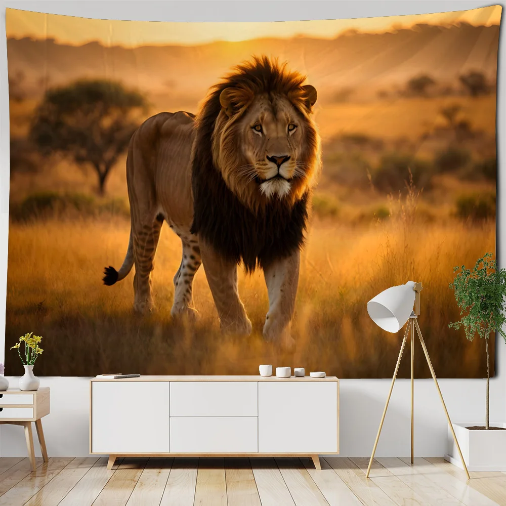 Animal lion tapestry wall hanging printed hanging cloth Forest King wall art decoration Bedroom and living room tapestry