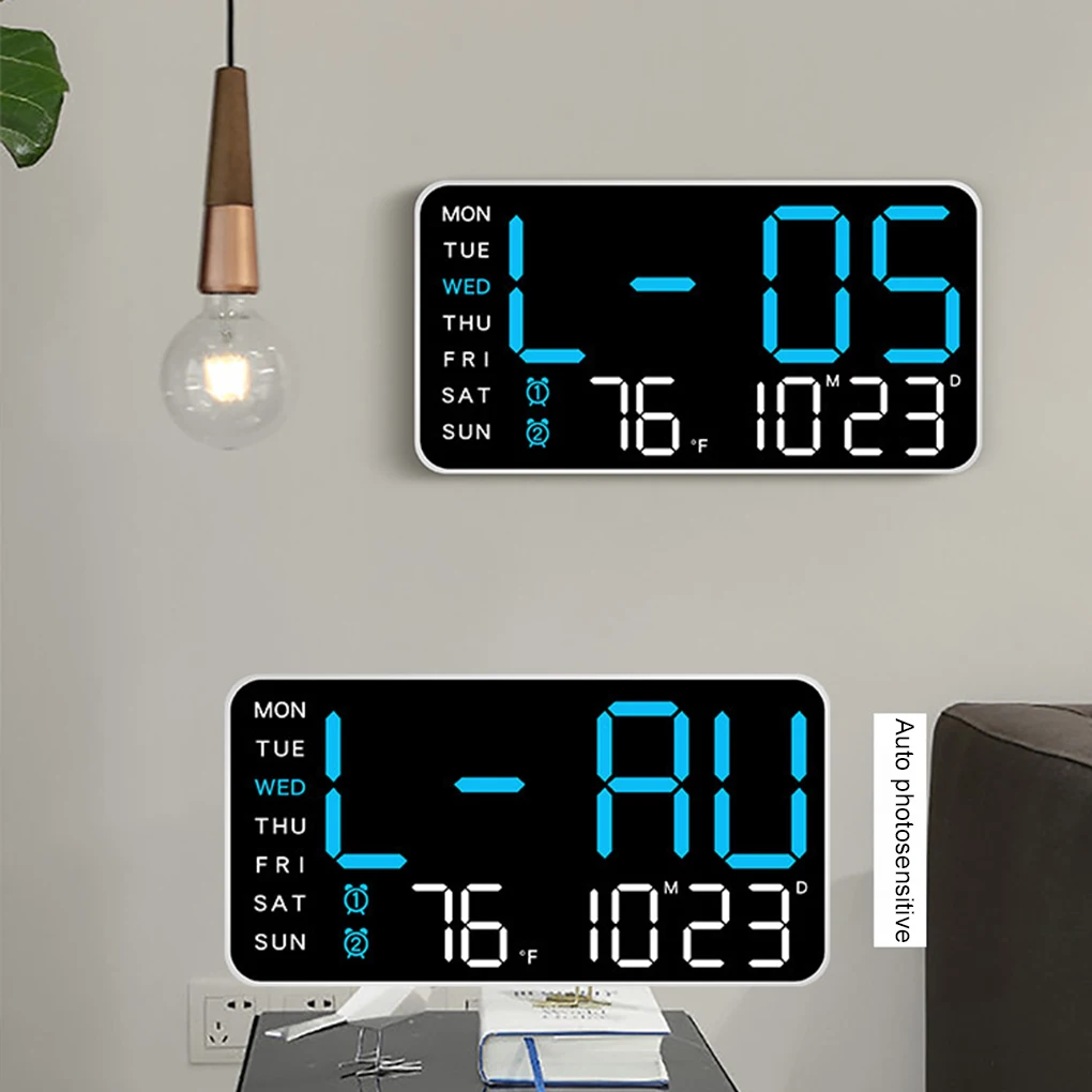 Wall-mounted Dual Alarms LED Digital Wall Clock Temperature Date Week Display Table Alarm Clocks Voice Control Electronic Clock