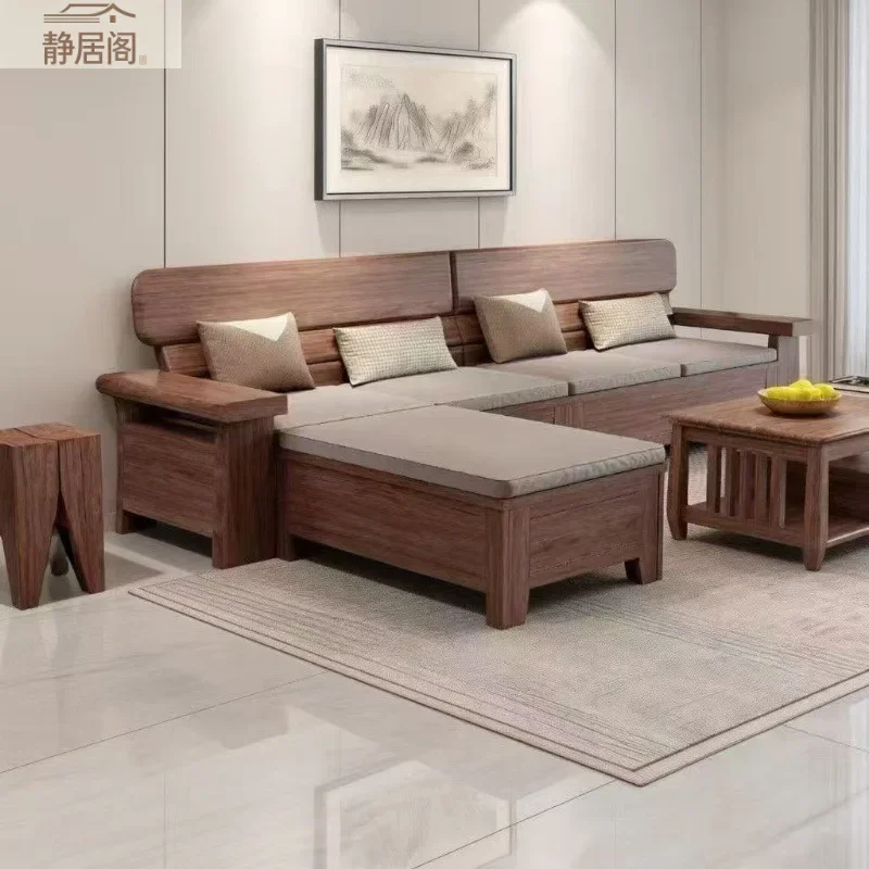 New Chinese-style solid wood sofa living room winter and summer dual-purpose corner concubine simple wind storage box