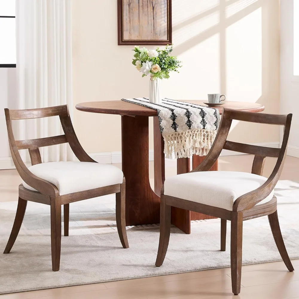 

Modern Farmhouse Dining Chairs Set of 2 Mid Century Upholstered Dining Chair with Wooden Curved Back Kitchen Chairs for Dining R