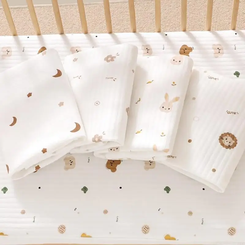 F19F Soft and Breathable Baby Fitted Sheet Cotton Cot Bed Cover Printed Changing Mat Cover Protectors Bedding Stuff