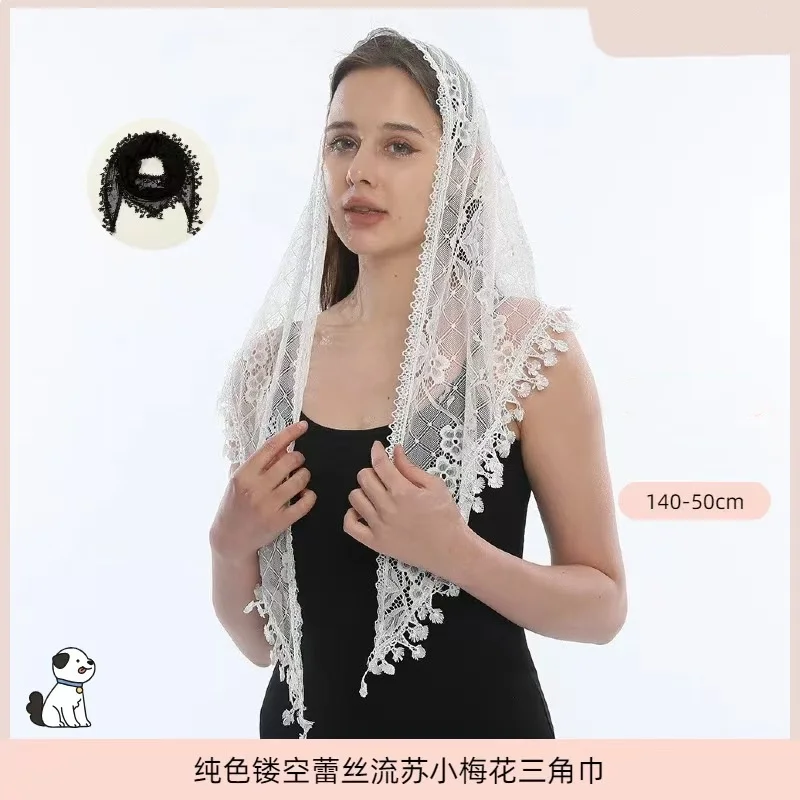 

Модная церковная шаль, кружевная вуаль, полиэстеровый шарф, бандана, церковная молитва, свадебная мантилья, часовня, белый вышитый хиджаб, женский шарф