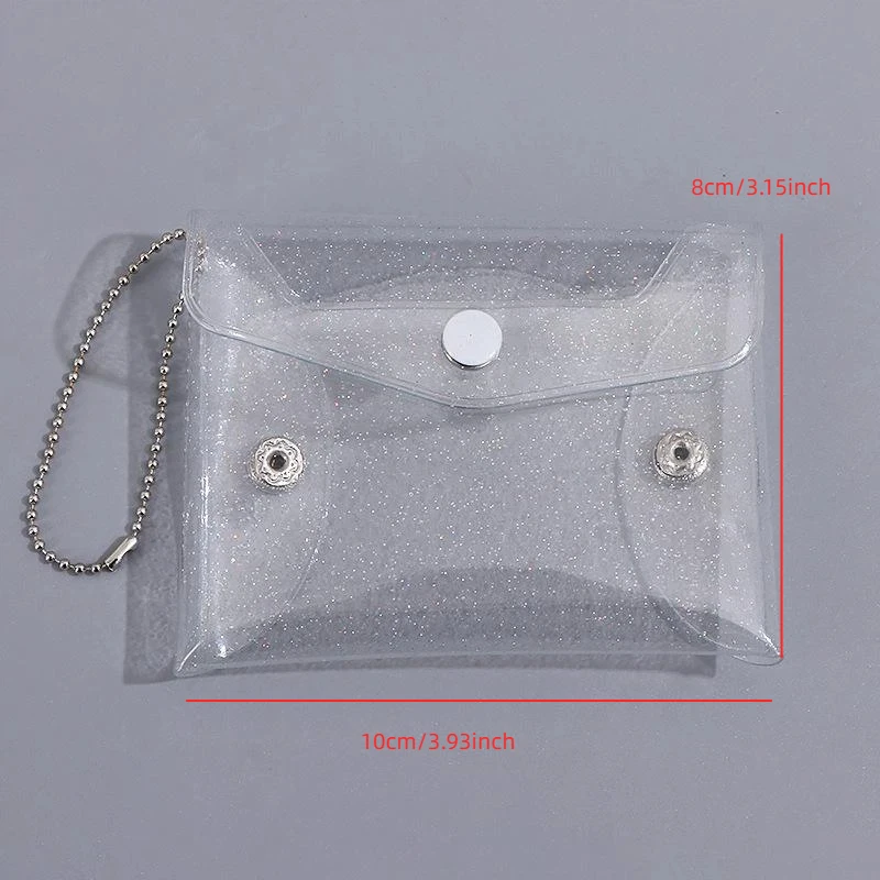 1 Stück Mini-Kartenhalter aus transparentem PVC, Schlüsselanhänger, glitzernde, transparente Münztasche, Geldbörse mit Druckknopfverschluss für Kopfhörer, Schmuck und alltägliche Aufbewahrung. – Detail 8