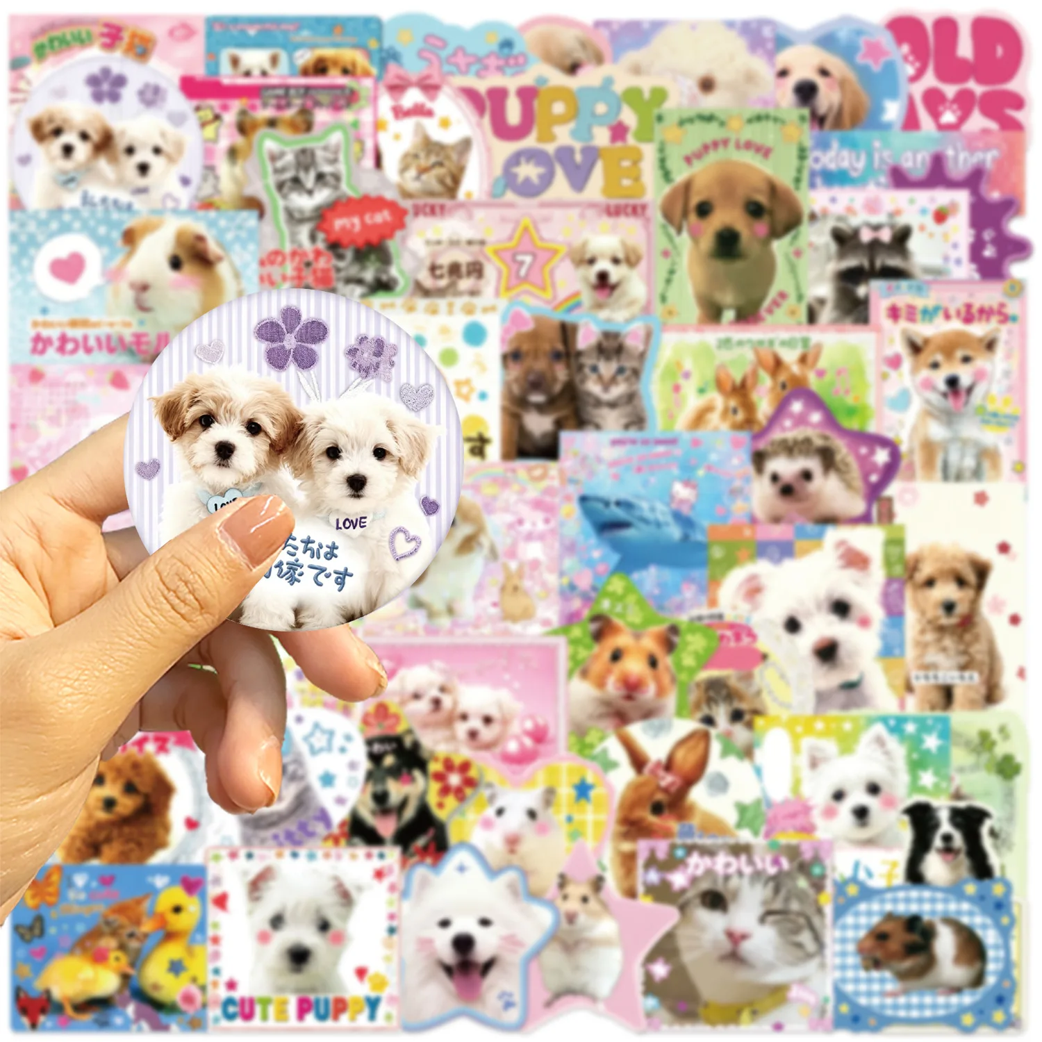 50PCS Japanese Cute Animal Cat & Dog Graffiti Stickers Student DIY Material Decorate Helmet Skateboard Phone Case Computer Decal