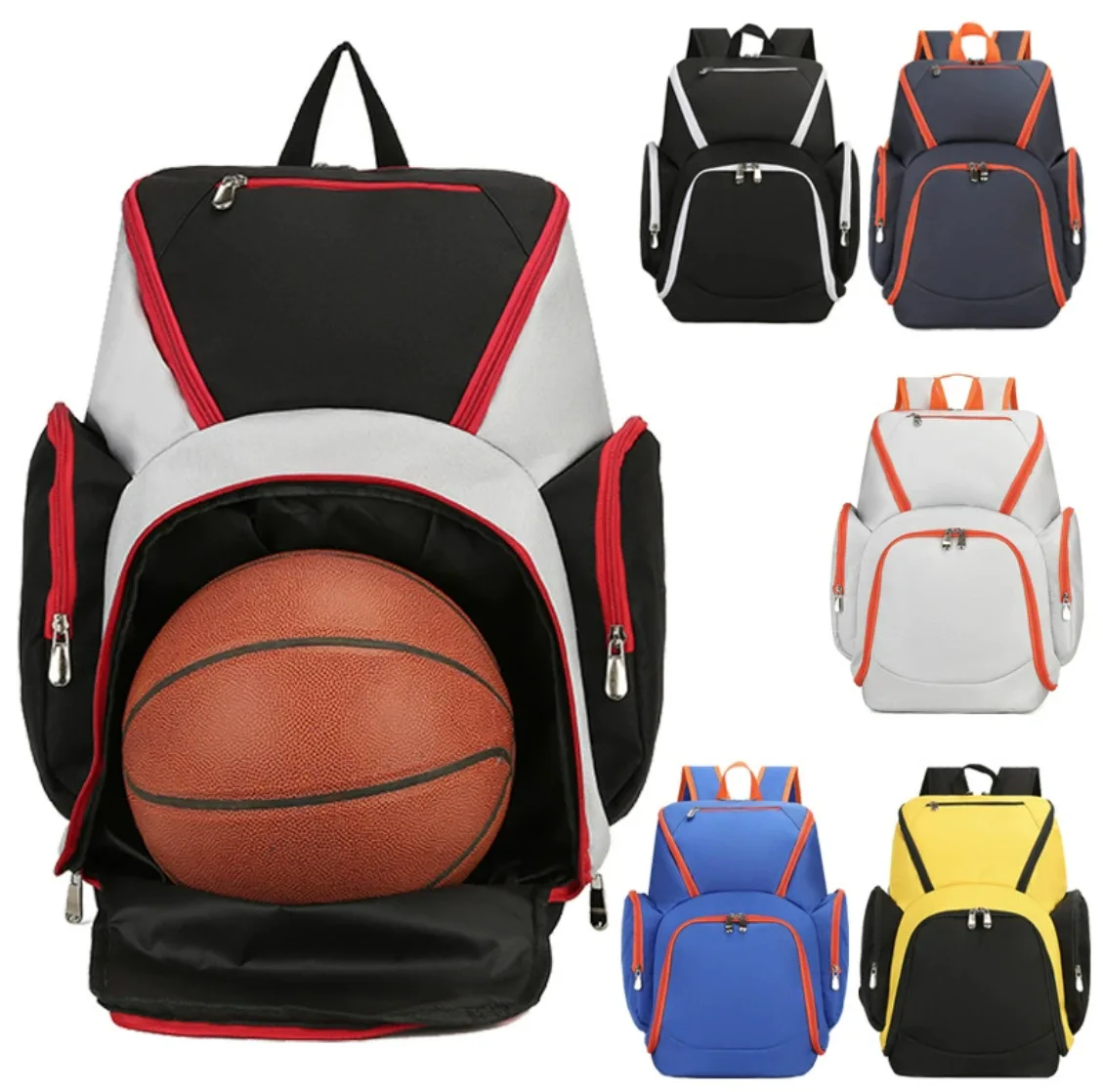 

Wear-resistant Oxford fabric men's sports backpack for basketball and football storage, color-blocking waterproof backpack