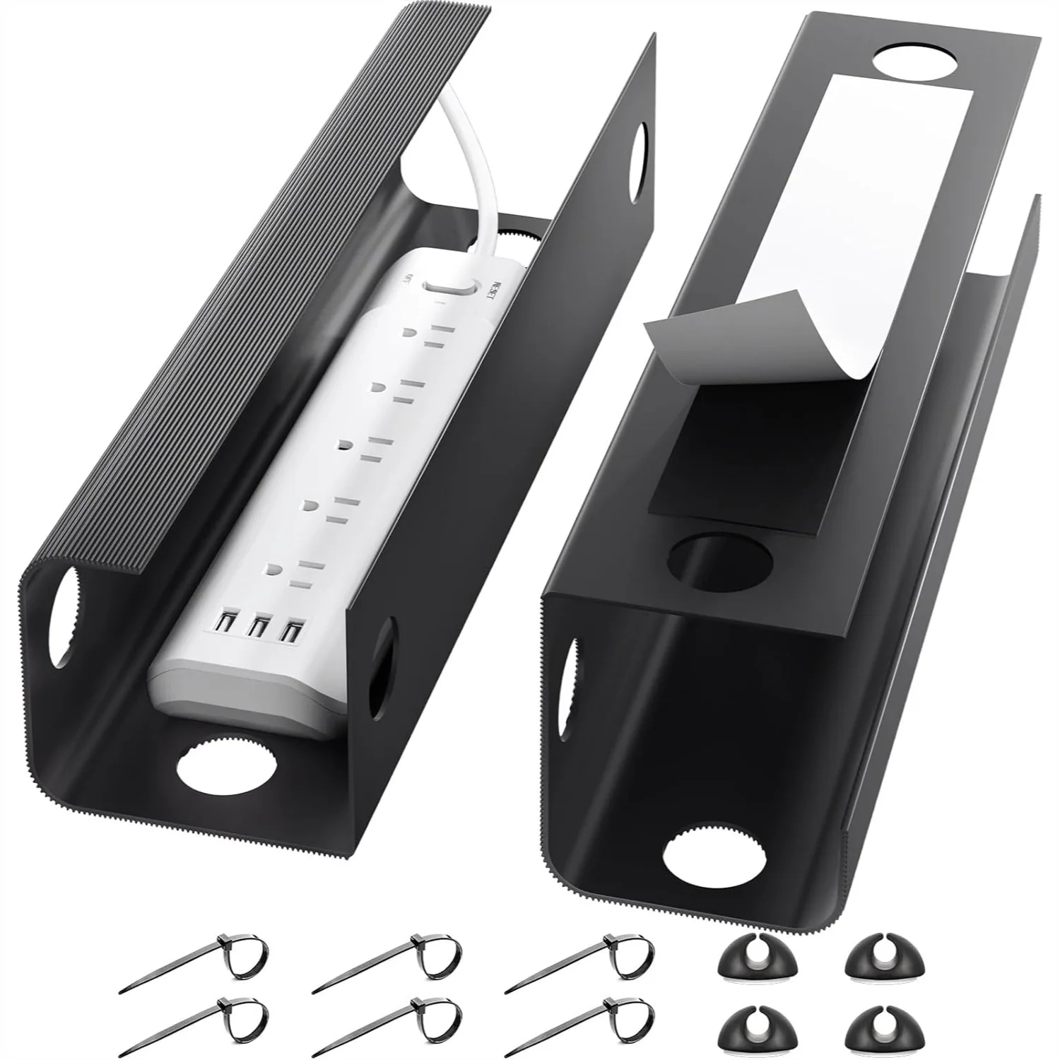 

Cable Management Under Desk 31.5in Cord Organizer with Strong Tape No Screw for Office Home Black 2 Pack