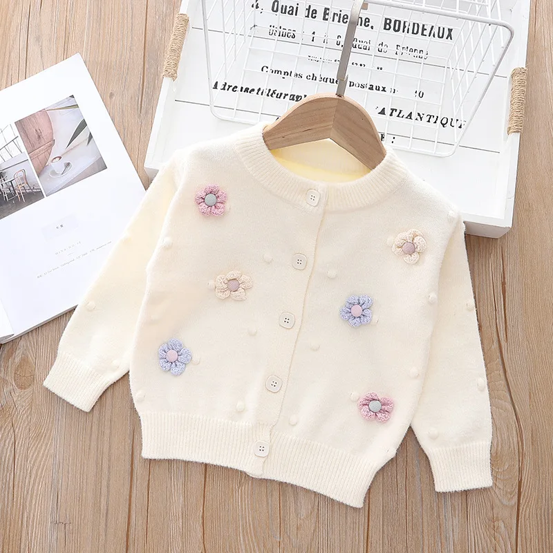 Fall Little Girl Casual Flower Sweater Baby Girl Toddler Cute Cardigan Knitwear Spring Kids Party Gift Princess Outfit Sweaters