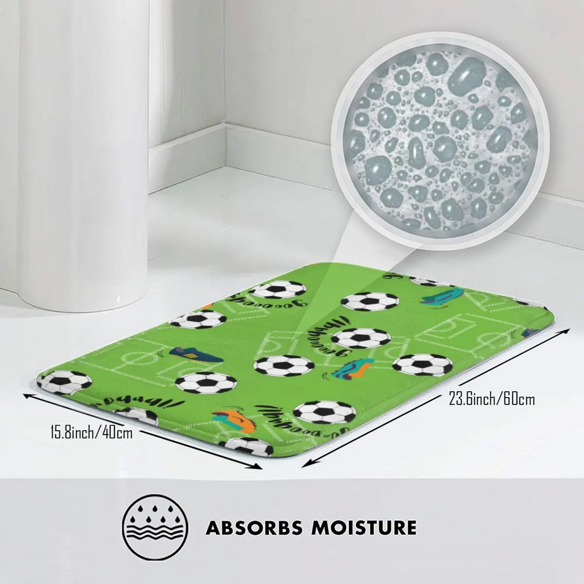 Green Football Field Goal Bath Mat Sport Bathroom Carpet for Shower Home Entrance Anti Slip Velvet Floor Mat Non Slip Toilet Pad