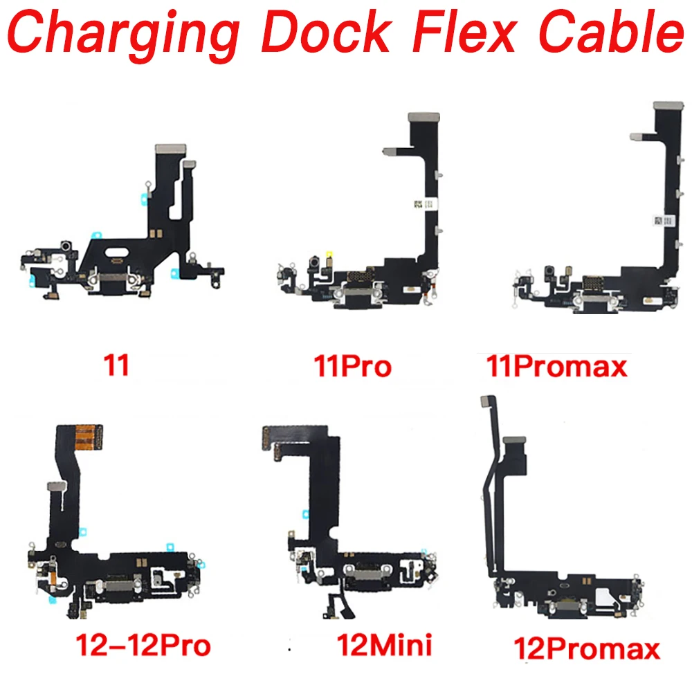 Charging Port USB Dock Flex Cable For iPhone 11 12 12Mini Pro Max Charger Microphone And Signal Antenna  Replacement