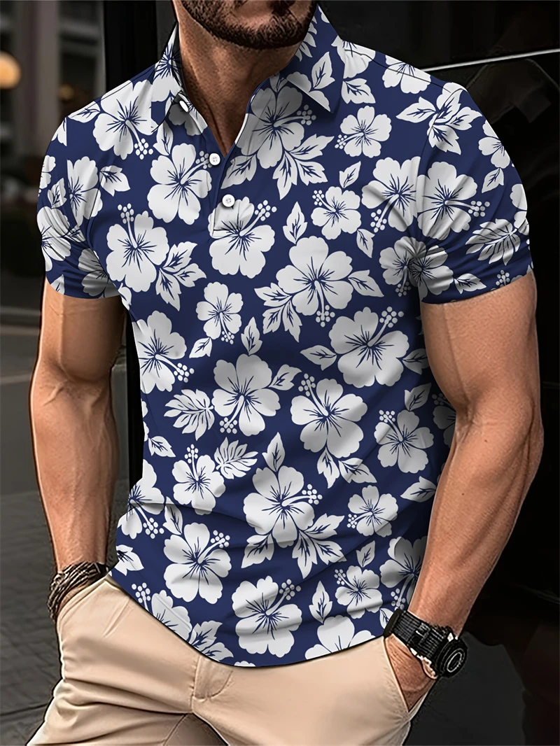 

Trendy Floral Graphic Polo Shirts For Men Summer Fashion 3D Printed Short Sleeve Golf Polo Loose Streetwear Hip Hop Tees Tops