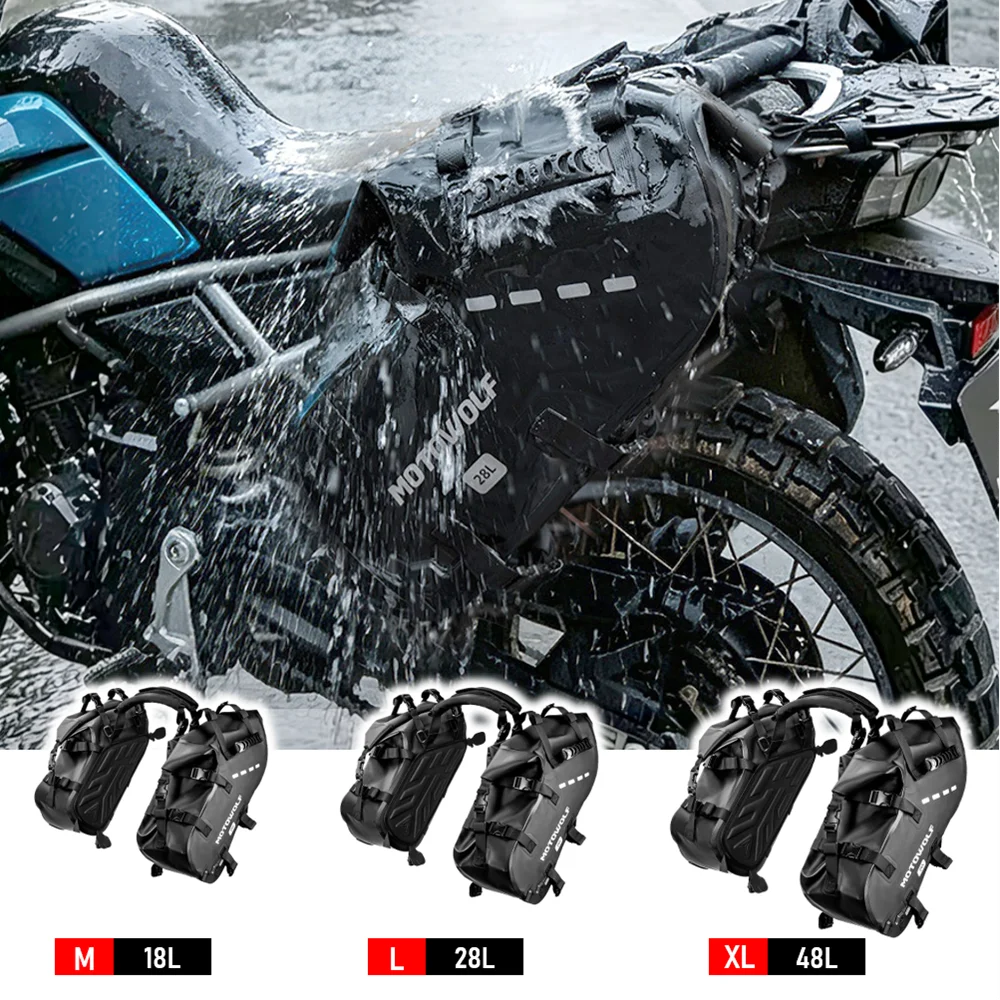 Waterproof Motorcycle Bag 18L/28L/48L Motorcycle Saddle Side Bag Large Capacity Universal Fit Motorcycle Pannier Bag