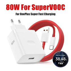 80W SuperVOOC EU Fast Wall Charger For OnePlus 8 9 10 11 12 13 15 Nord CE 2 3 Lite 4 5 OPPO Realme Type C USB Quick Charge Cable