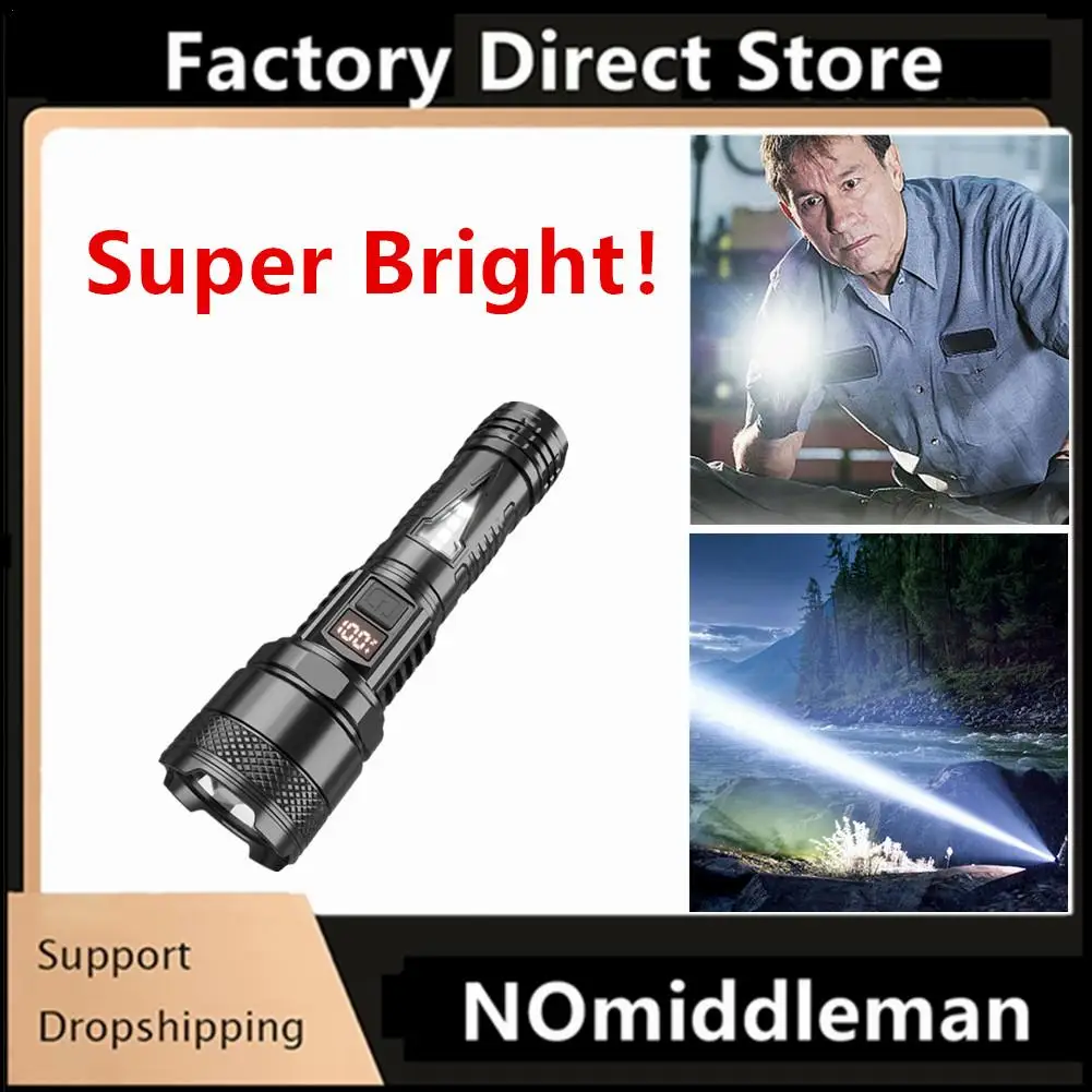 

1Pc High Power Long-range Lantern Super Bright LED Flashlight USB Rechargeable Tactical Torch With Sidelight Lamp Waterproof