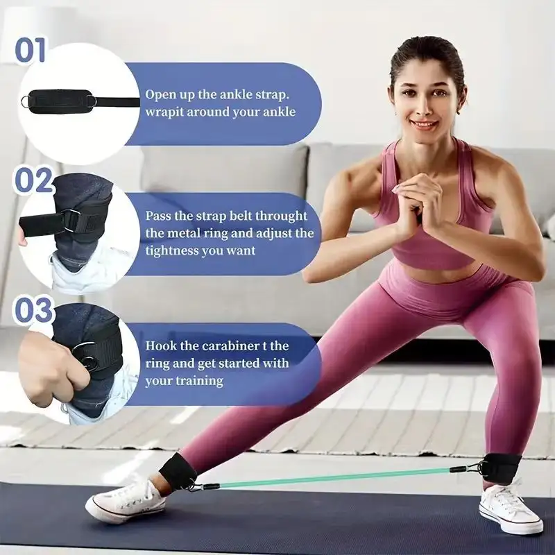 6-Piece Leg Resistance Band Set for Hip Strength Training, Running, Fitness, Ankle Resistance Bands, Yoga, Glute Training, Elastic Bands for Fitness Strength Training, Three-Tube Leg Training Resistance Bands, Leg Resi - 2