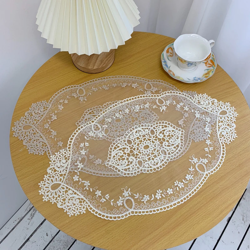 1Pcs Embroidery Polyester Place Table Mat Pad Cloth Cup Doily Tea Dining Coaster Mug Tablecloth Placemat Kitchen Decor