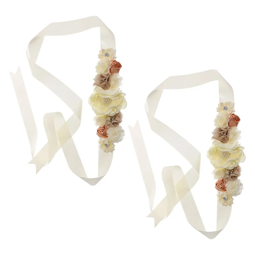 

2pcs Maternity Sash Belt Mom To Be Pregnancy Flower Sash Adjustable Belly Band For Baby Shower Gender Reveal Party Photo Prop