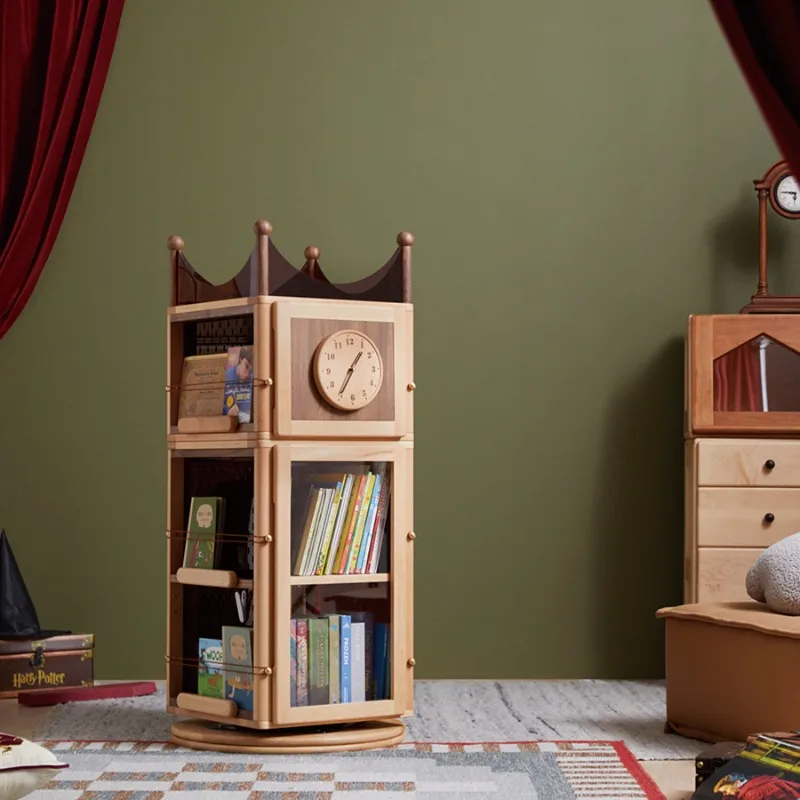 

Rotating Bookshelf Children's Bookcase Solid Wood Reading Corner Shelf Baby Storage Picture Book Shelf