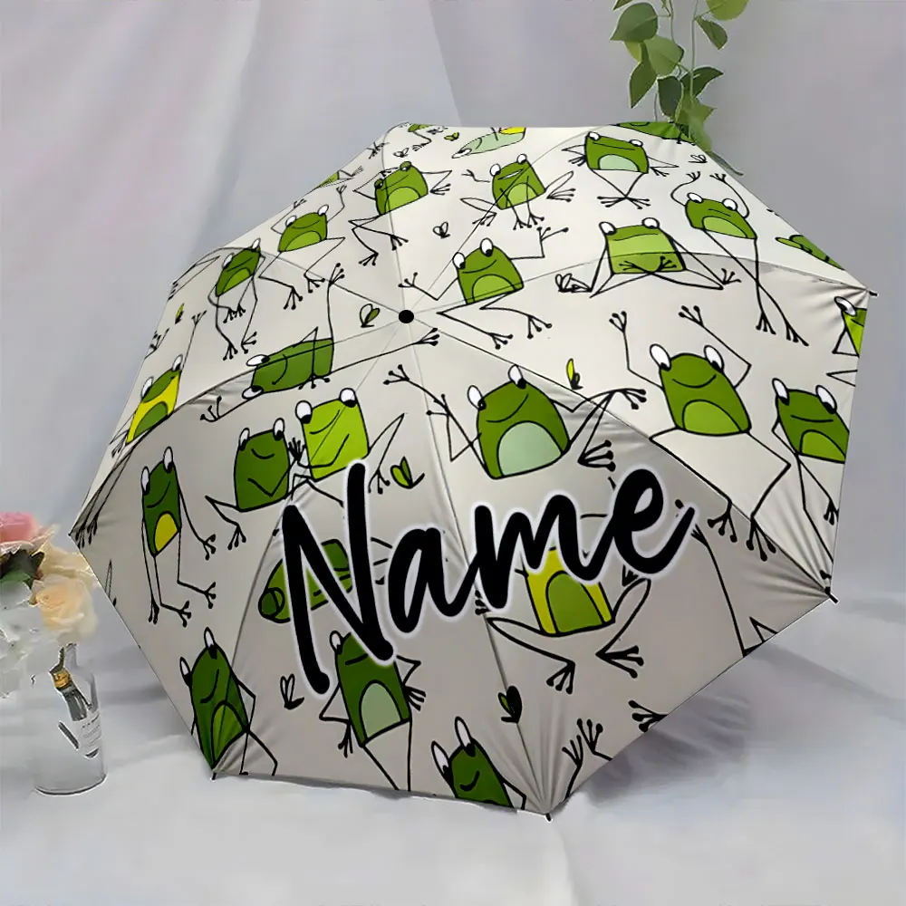 Custom Name Umbrella Cute Frog Pattern Umbrella Design Print 8 Iron Ribs Folding Umbrella Auto-Open Fashion Sunshade