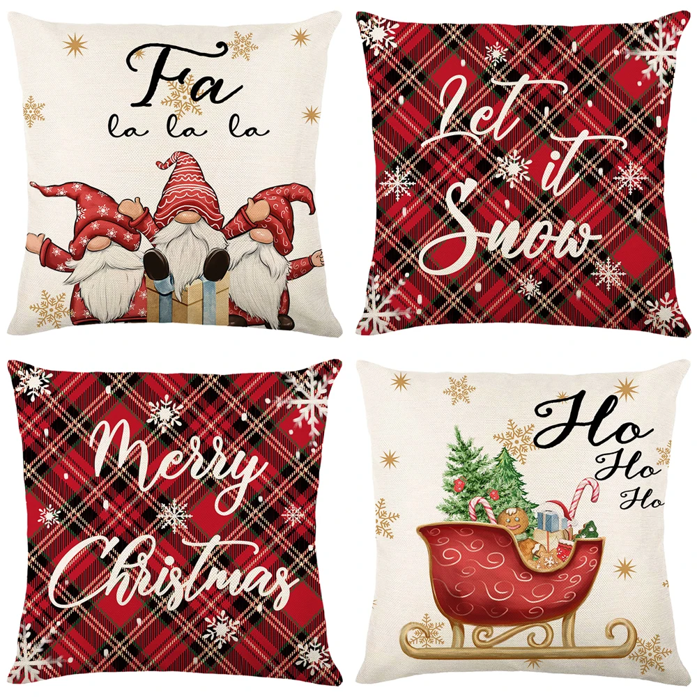 

4pcs Christmas Pillow Cover - Stamped Snowflake Pattern Square Cushion,Perfect for Sofa Bed Seasonal Home Decoration