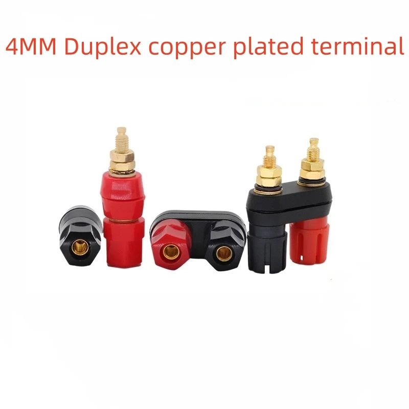 1PCS Duplex Pure Copper Gold-plated Terminal Red-black 4mm Banana Plum Blossom Socket Power Amplifier Audio Box Power Port