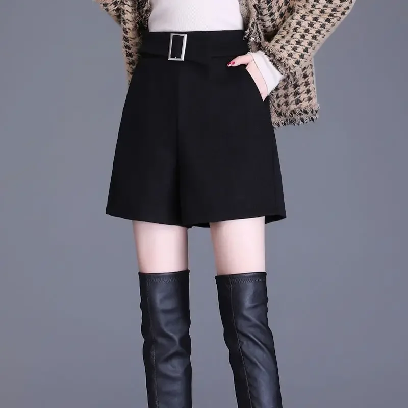 Pantaloncini sottili a vita alta slim tinta unita patchwork tasca abbigliamento donna temperamento pantaloni dritti a gamba larga XT789