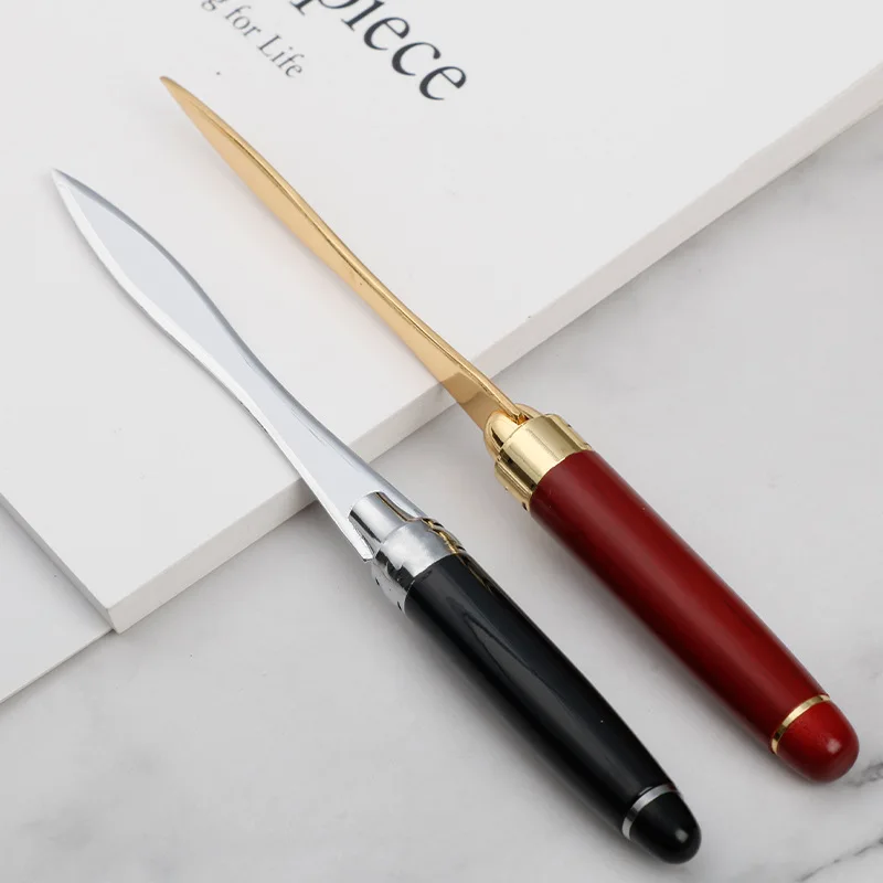 Retro Cut Paper Knife Letter Opener Wooden Metal Handle Convenient Knife For Opening Document Envelopes Paper Cutter