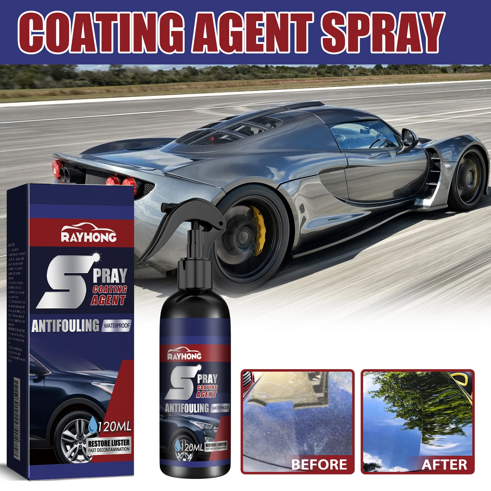 

Rayhong Car Coating Spray - Nano Technology, Waterproof & Antifouling, Restores Shine, Fast Decontamination, 120ML, 1 Set