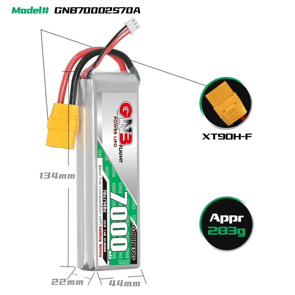 GAONENG GNB 7000mAh 2S 70C 140C 7.4V XT90 LiPo Battery Touring Toys Racing Toys Boat Evader Toys Slash 4×4