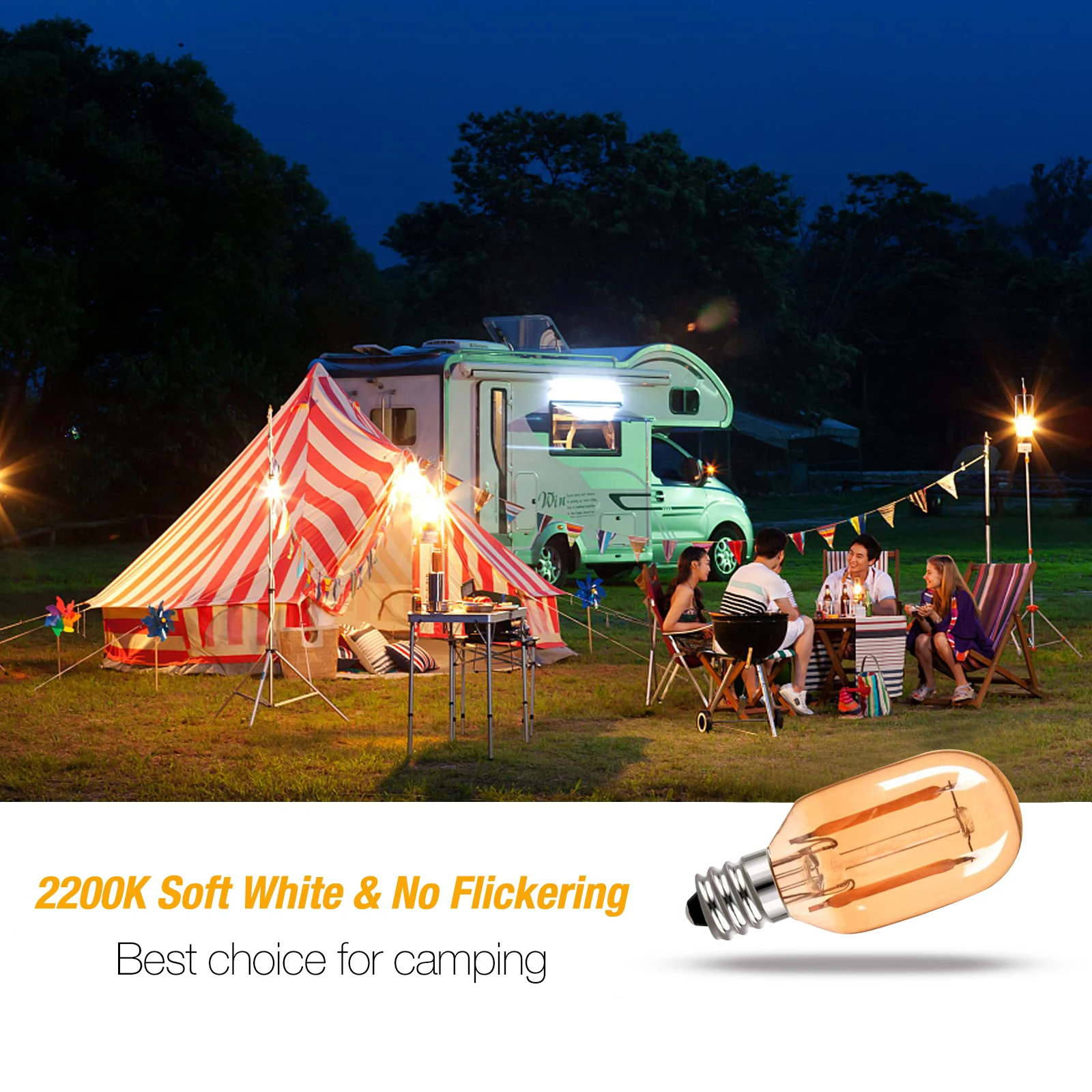 GANRILAND-Mini Ampoule à Filament LED, Base T22 1W DC12V 24V, Bub Vintage 2200K Décor Tubulaire, Montres de Camping, Basse Volts, E12 E14