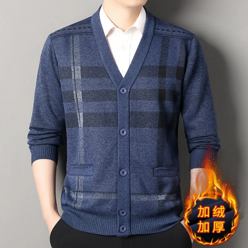 Vintage Men Knitted Cadigan Men's Casual Fashion Button Up Sweaters Coats V Collar Cardigans Jackets Autumn Winter Jumper Coat — zdjęcie 5