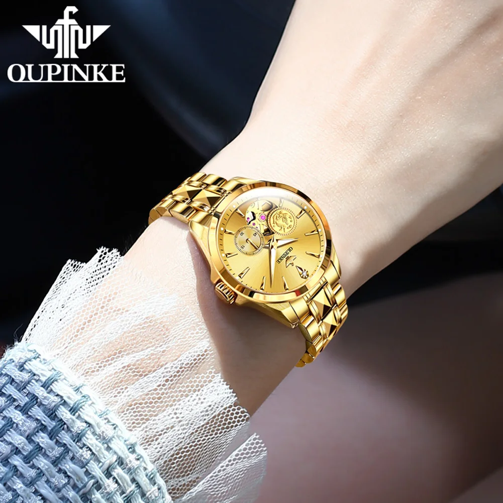 OUPINKE 3260 Women Watch Luxury Fully Automatic Mechanical Watch High end Hollow out Phoenix True Gold True Diamond Women Watch