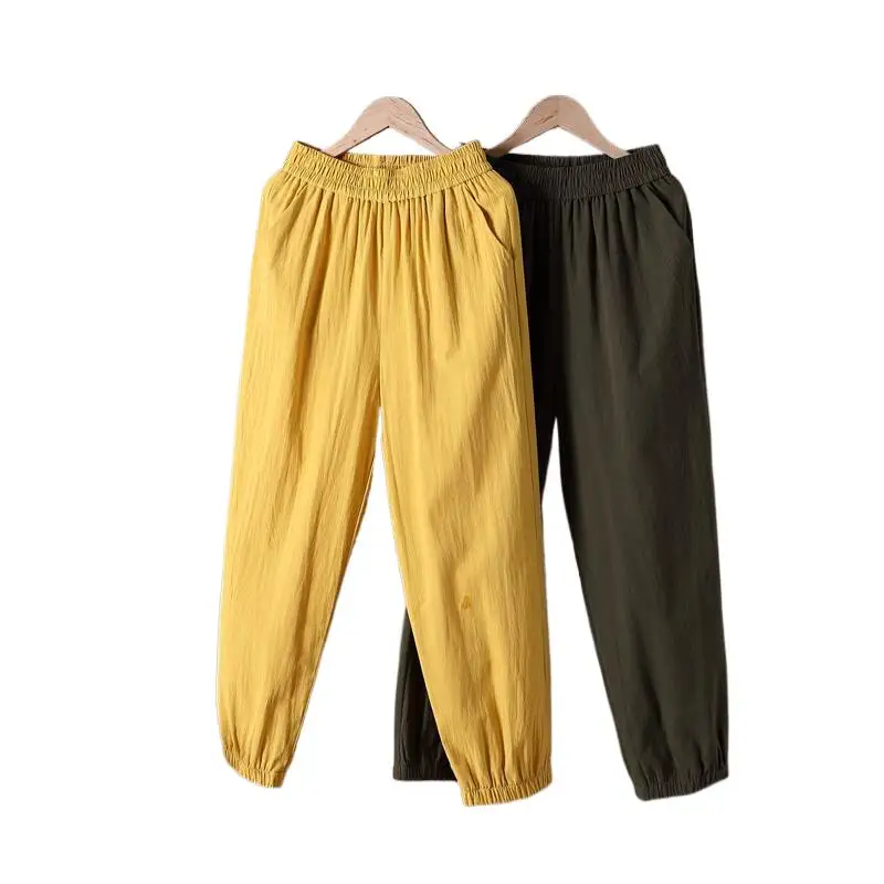 

Vintage Casual Loose Cotton Linen Pants Women 2024 Summer Elastic High Waist Solid Basic Pants Harem Trousers female clothes