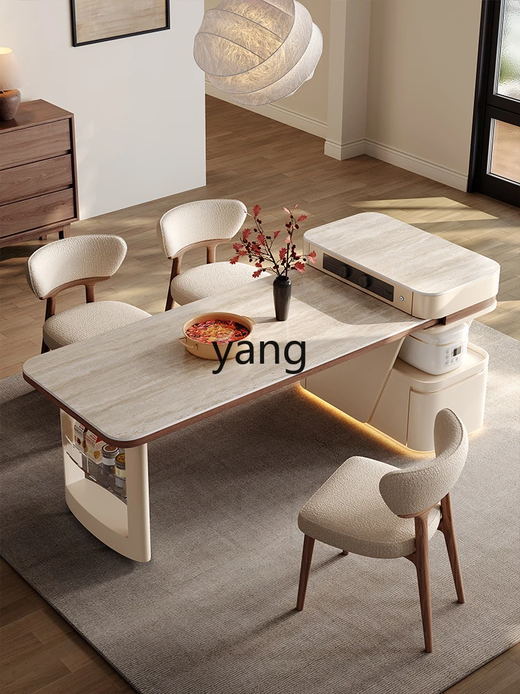 

LMM island dining table integrated retractable household small apartment simple rock slab middle guide platform