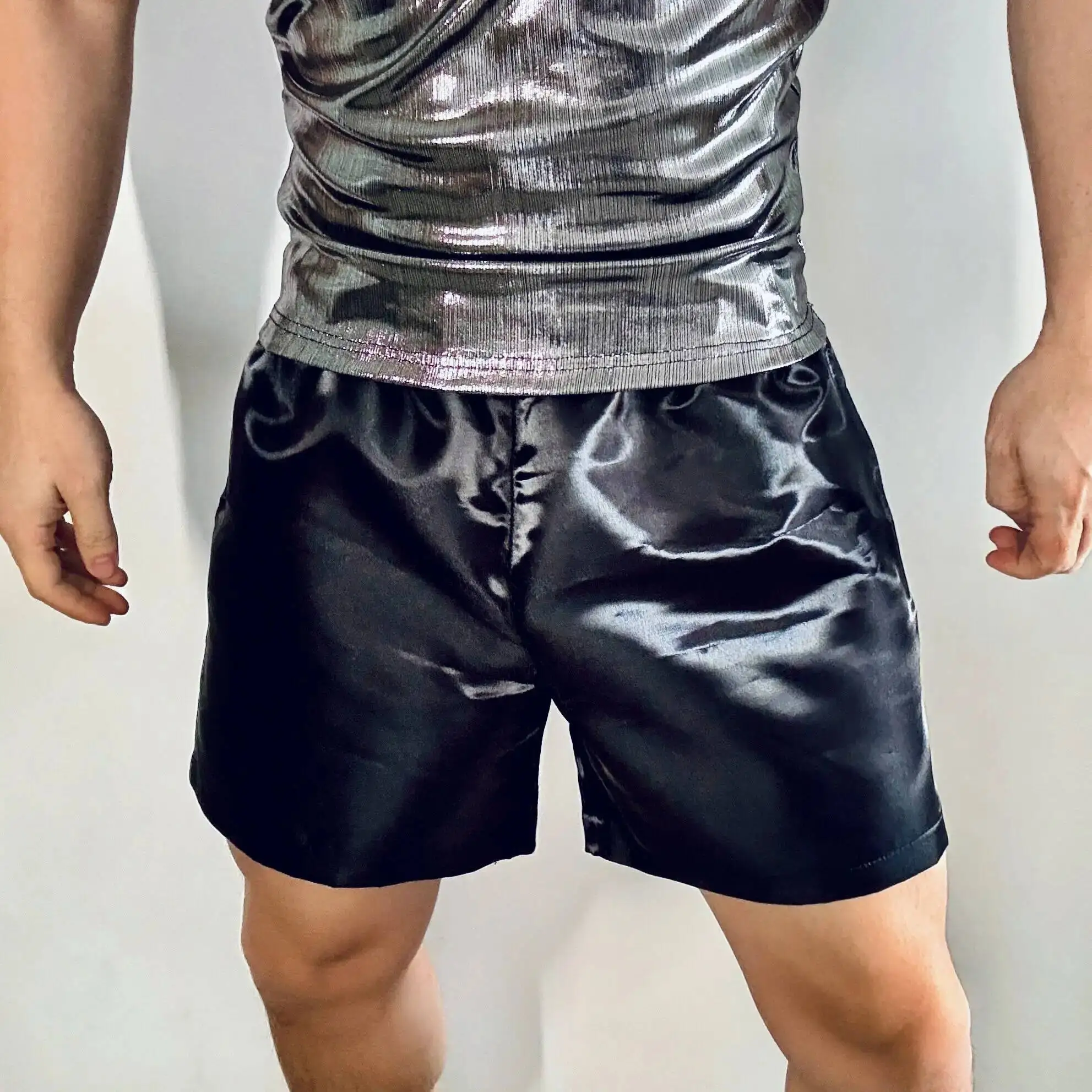 

Metal Glossy Pockets Men's Shorts Outdoor Fitness Male Plus Size Casual Party Club Bottoms Streetwear