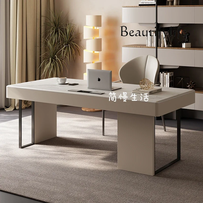 

Italian minimalist study solid wood slate desk office boss desk light luxury computer desk