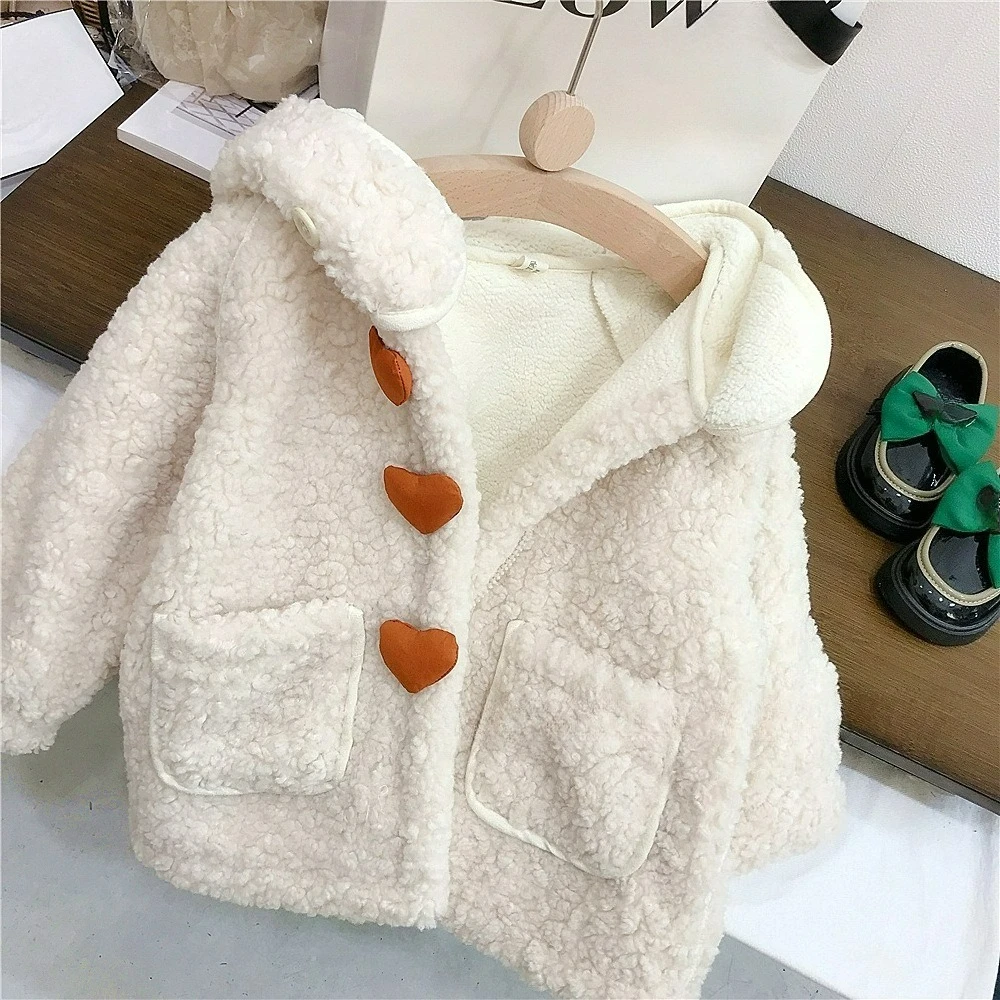 Winter Solid Cute Baby Coat Hooded Long Sleeve Pocket Warm Casual Korean Style Kids Clothes with Zipper