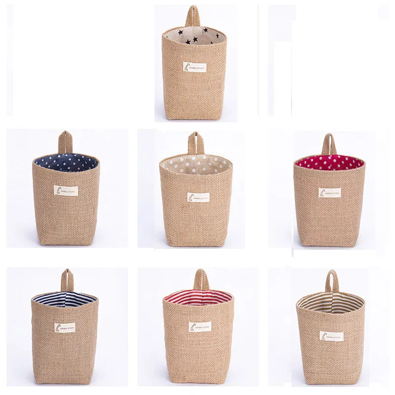 3pcs Jute Linen Basket Storage Organizer Jute Basket For Hanging Plant Basket Toy Storage Basket Hanging Pocket home decoration