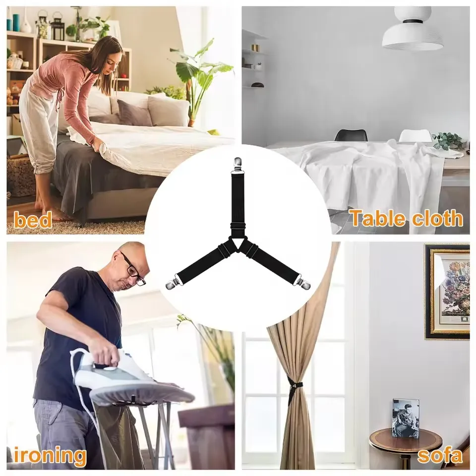 4 Teile/satz Elastische Bettlaken Greifer Drei Kopf Clips Greifer Halter Hosenträger Bettlaken Befestigungen Hause Textilien Organisieren Gadget – Detail 17