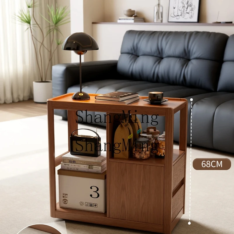 

FGadvanced solid wood side narrow cabinet with wheel coffee table storage living room movable sofa side cabinet