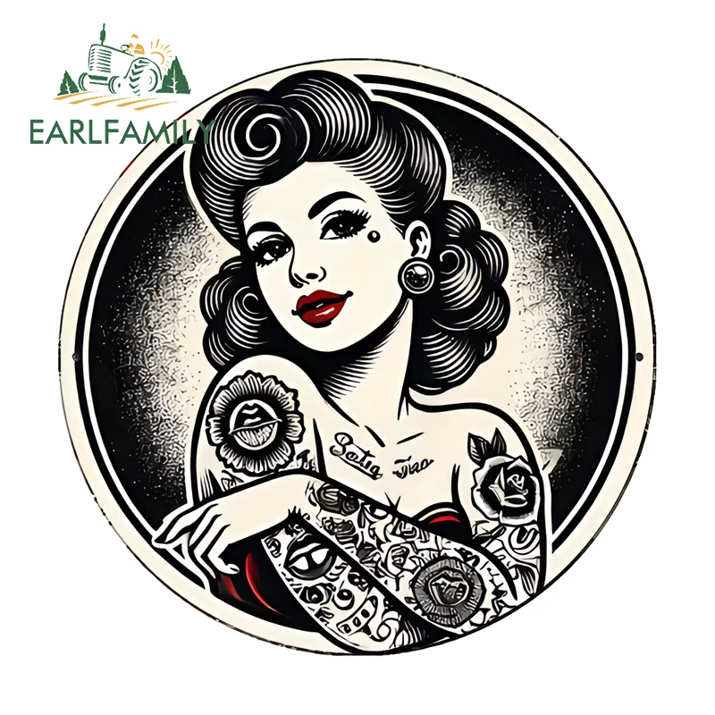 

EARLFAMILY Pin Up Girl Tattoo Stickers Attractive Motorbike Decal Occlusion Scratch Scratch Proof Fishing Tackle Box Decor