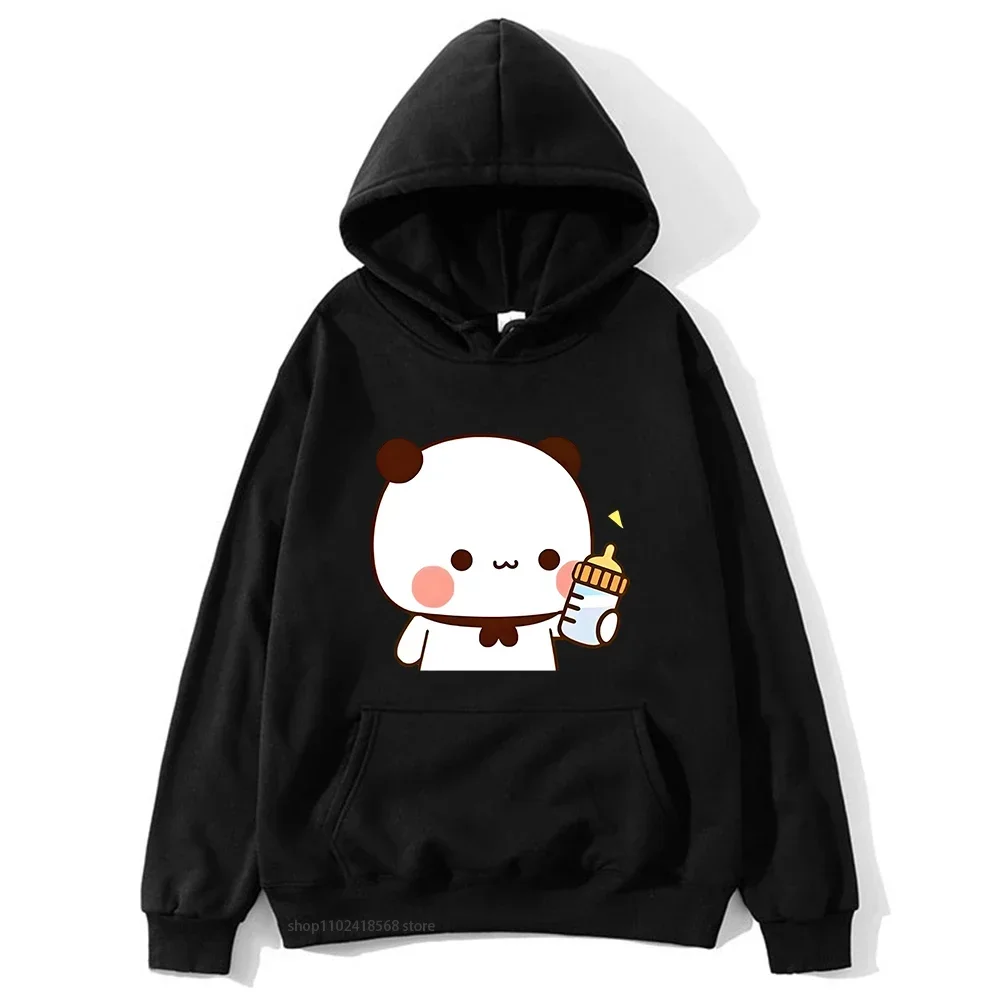 Bubu يهتم من Dudu - يعطي الحليب لسترات Dudu ذات القلنسوة للزوجين ملابس الرجال/النساء الباندا والبراوني الدب بلوفر علوي #3