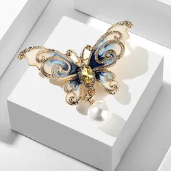 Vintage Colorful Rhinestone Butterfly Brooches Enamel Pins Crystal Flying Insect Animal Pearl Brooch Clothing Accssories Jewelry
