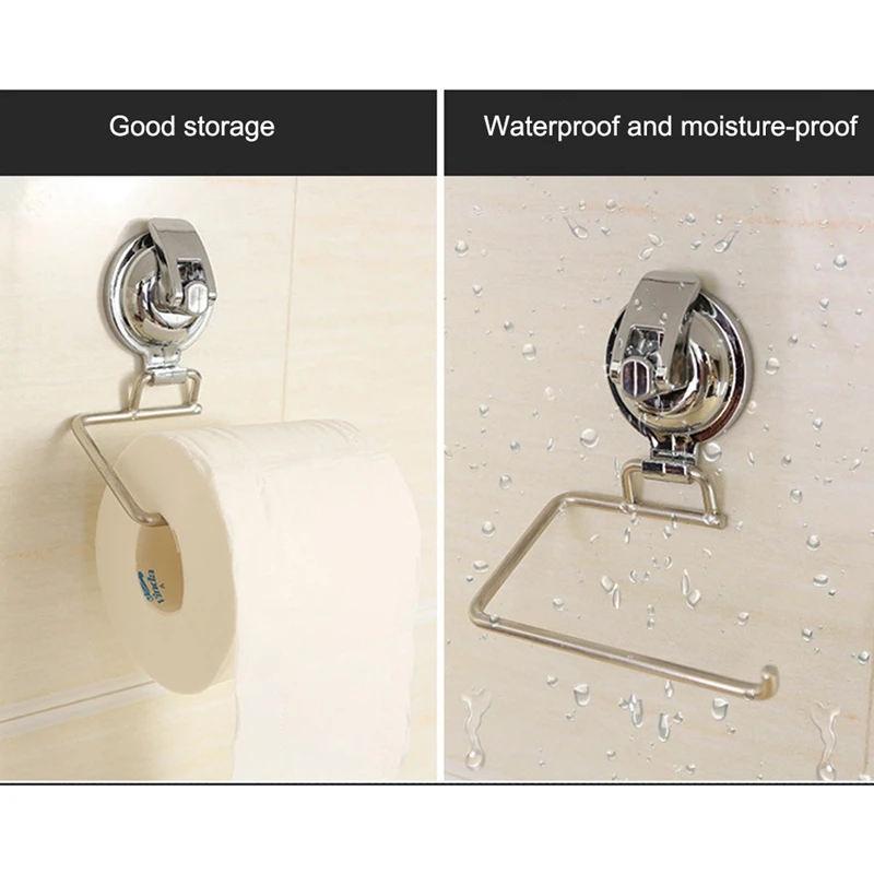 Vacuum Suction Cup Roll Paper Holder Silver Stainless Steel Tissue Rack Bathroom WC Toilet Wall Mounted Storage Shelf
