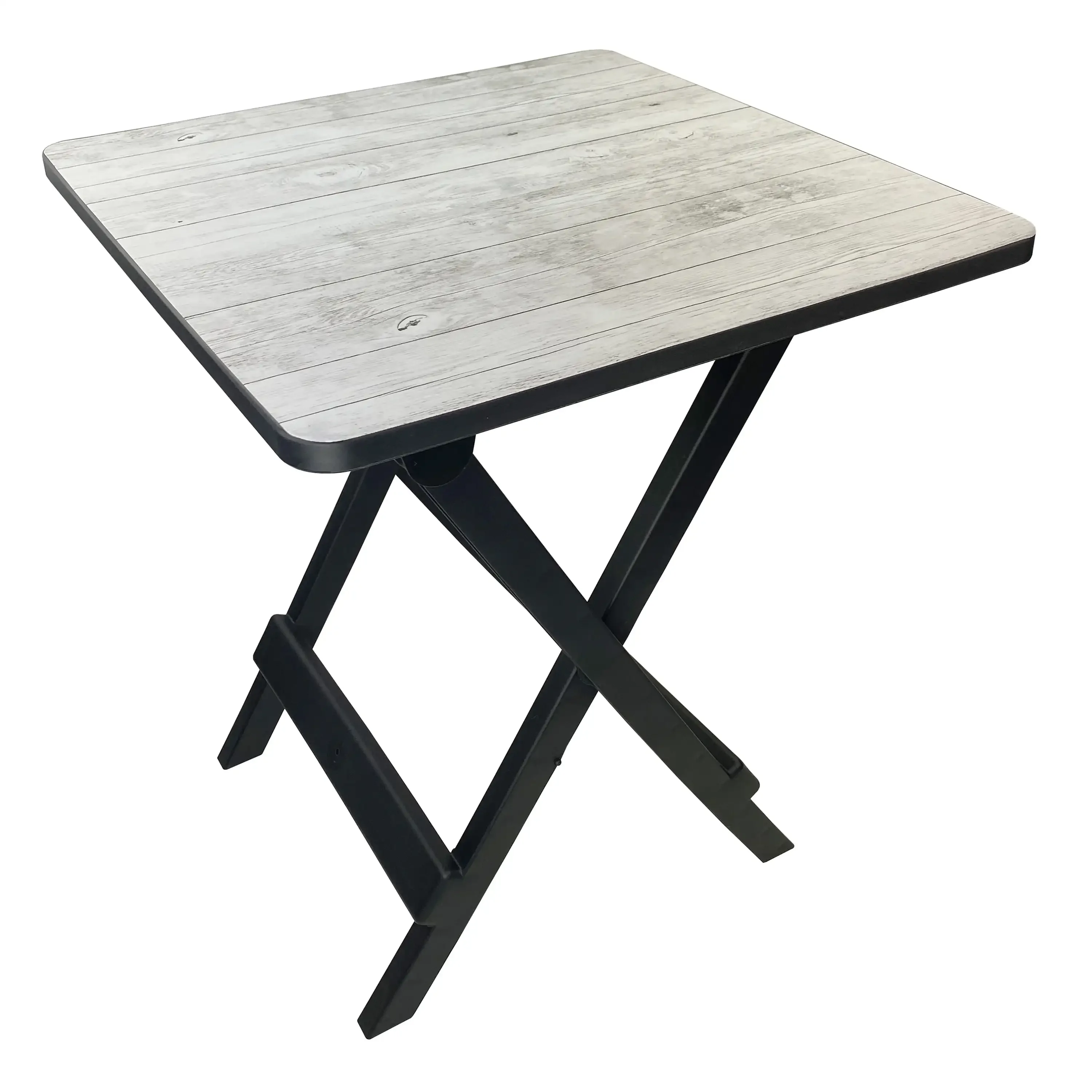 19-inch Folding Camp Table, Gray Wood Grain Plastic Top for Outdoor Picnics, Patio, Deck, and Beach, Portable & Lightweight
