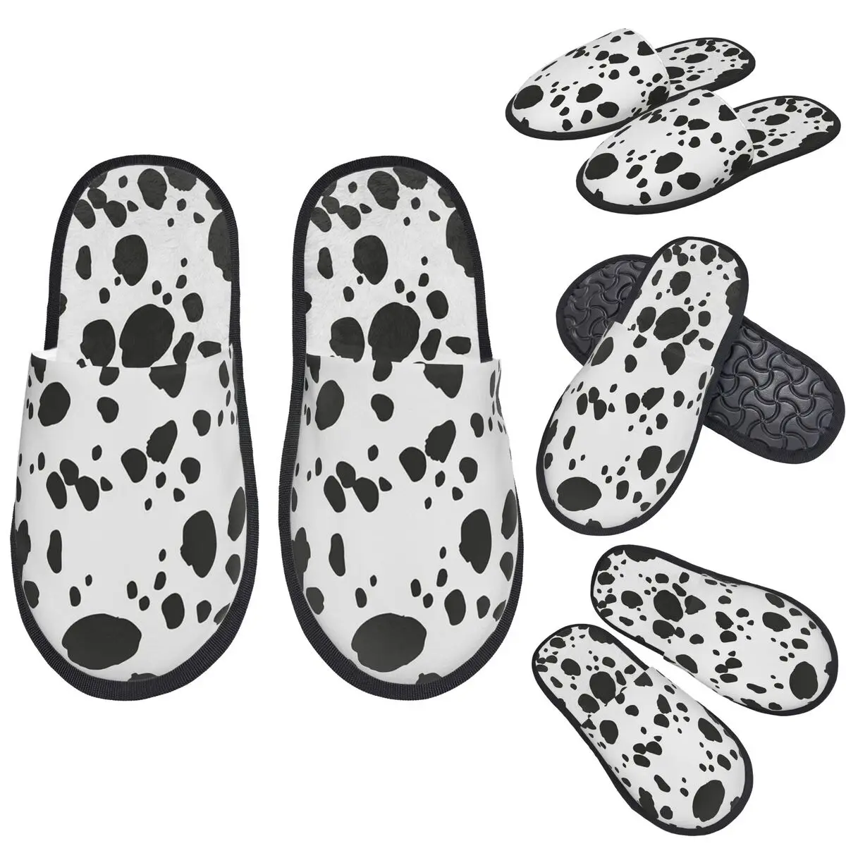 

Custom Black And Amp White Animal Print Dalmatian Dog Print Slippers Memory Foam Warm Soft Women House Slipper Indoor Cozy Shoes
