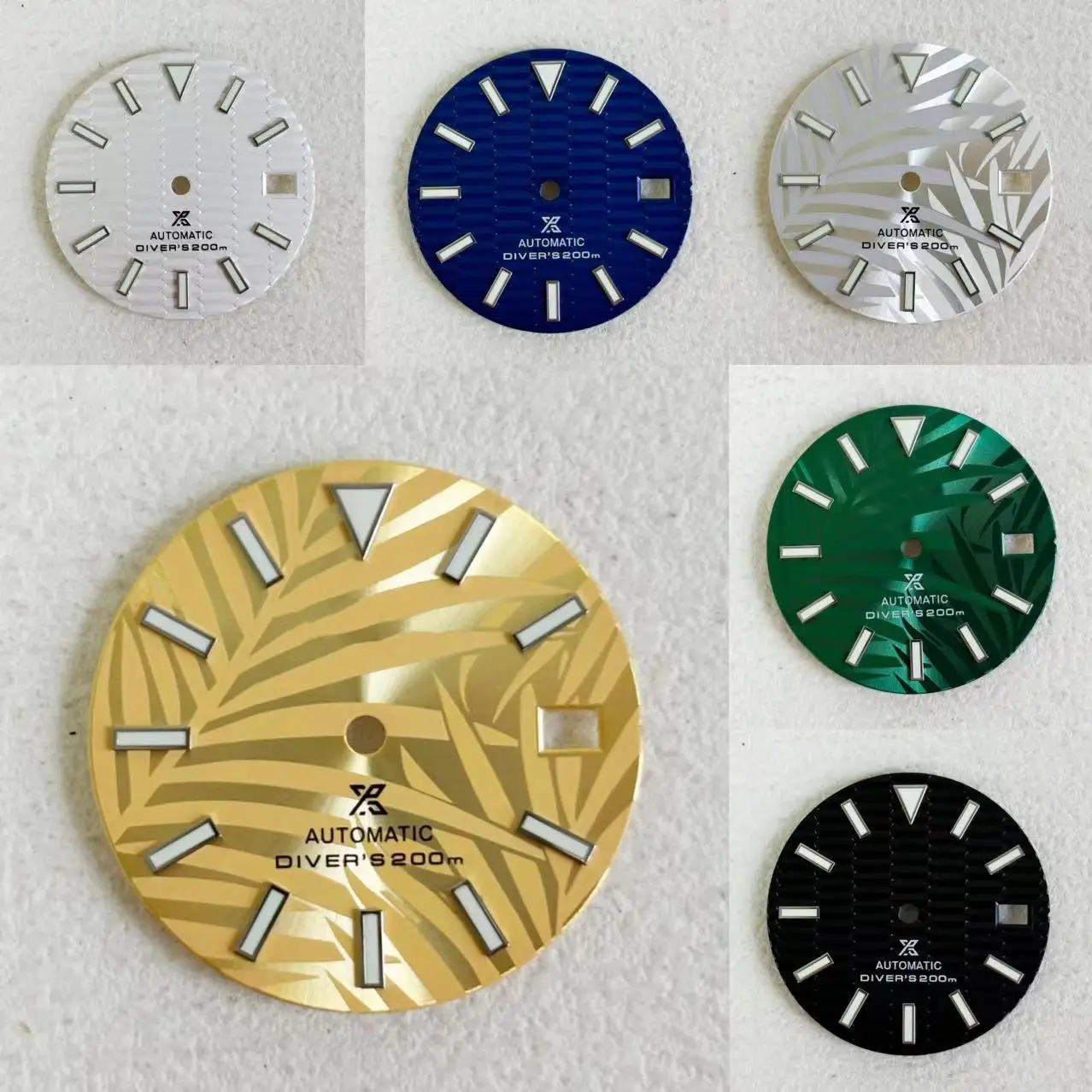 S logo Silver nail 28.5mm Leaf pattern dial green luminous suitable for NH35 NH36 movement s dial watch accessories repair tool