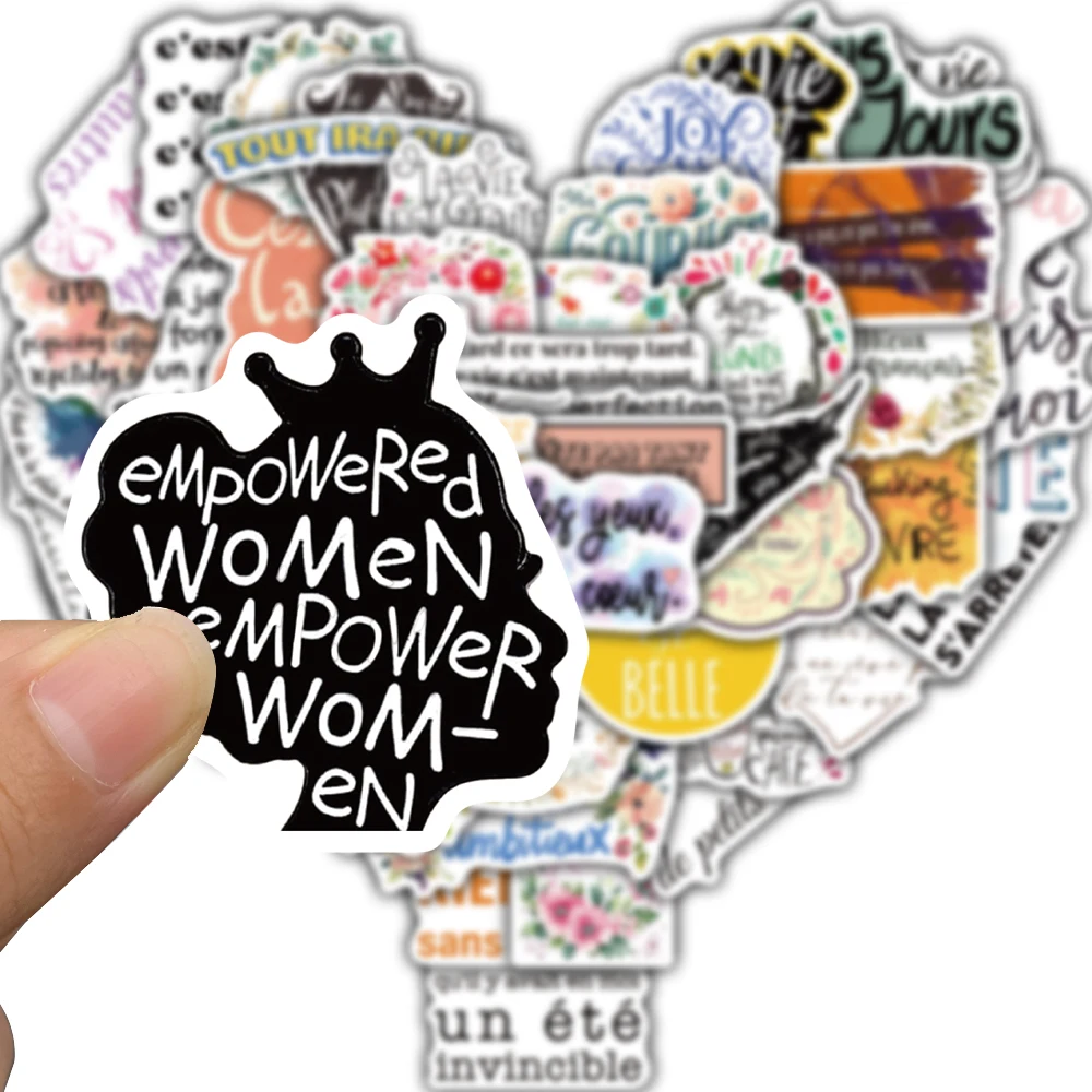 50 قطعة من ملصقات اللغة الفرنسية التحفيزية يقتبس الشارات الإيجابية للكمبيوتر المحمول الكلاسيكي PVC مقهى مقاوم للماء ملصق الهاتف للدراجات النارية