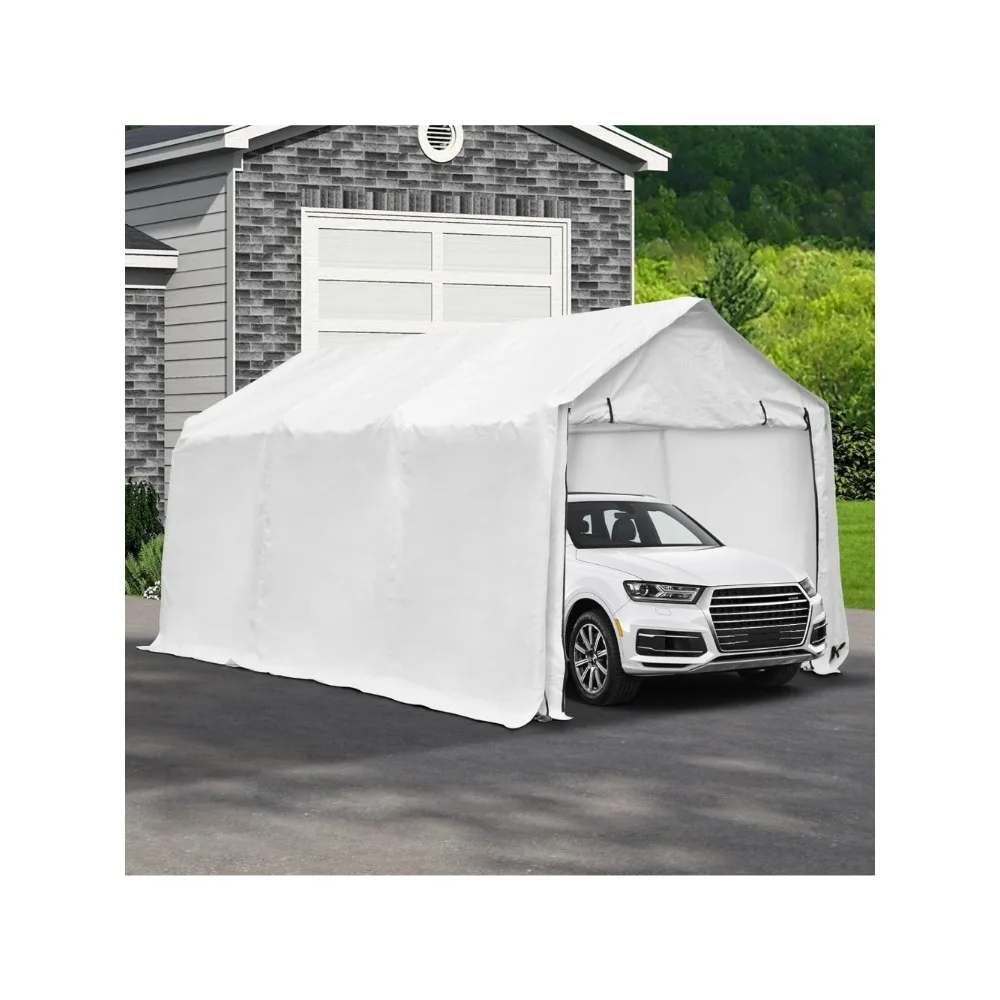 

17x10 ft Carport Canopy Heavy Duty Waterproof Garage Car Shelter Storage Shed with Walls and 2 Doors