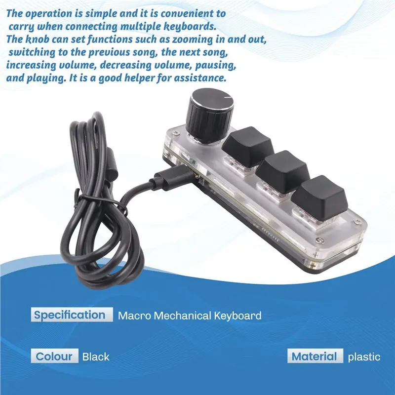 ABDE-Macropad Macro Mechanical Keyboard Gaming Custom Programming Knob Keypads 3 Keys Black For Photoshop