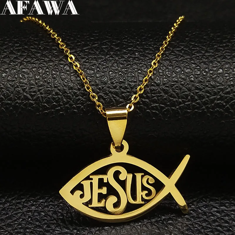 Ryba Jezus Naszyjnik ze stali nierdzewnej Christian Ichthys Naszyjniki Wisiorki Biżuteria joyas de acero inoxidable para mujer N1487